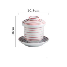 Japanese Ceramic Soup Cup With Lid (Option: Red Thread Stewed Cup)