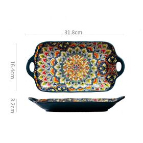 Bohemian Double Ear Ceramic Household Steamed Fish Plate (Color: Green)